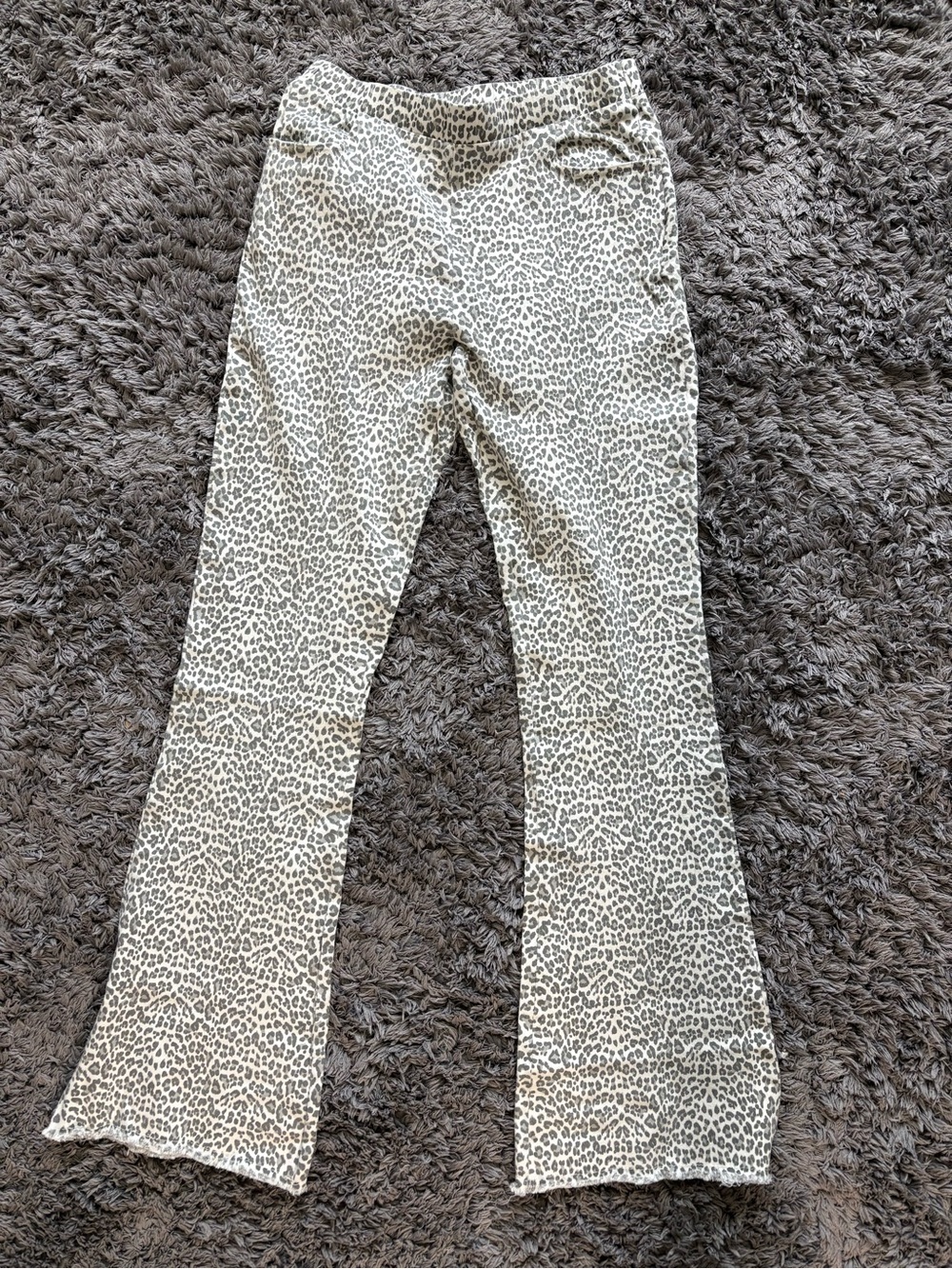 NWT Baevely Leopard Print Flared Pants in Cream and Grey